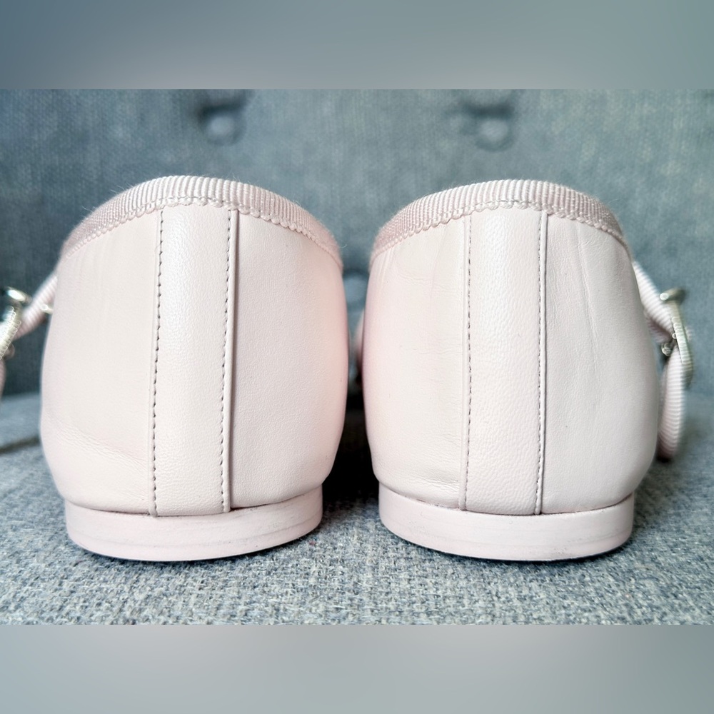 NEW CHANEL CC LOGO LIGHT PINK LEATHER MARYJANE BALLET FLATS SILVER BUCKLE 39 - Picture 7 of 16